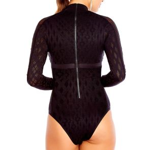 FINAL SALE Aqua Blu Luxe Sheer Swim One Piece A8047LX Black