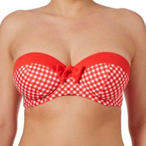 Freya Swim Tootsie Underwire Bandeau Bikini Top Poppy Check AS3603 NO SHOULDER STRAPS