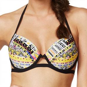 Piha Geo Remix Banded Halter C/D Underwire Top Black P1711GX