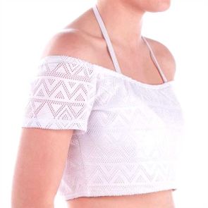 FINAL SALE Aqua Blu Luxe Lace Crop Top White A6049LX