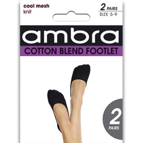 Ambra Cotton Mesh Footlets 2-Pack ACMF2PP Black Multi-Buy