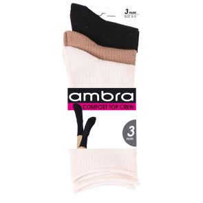 Ambra Comfy Top Crew Socks 3-Pack ACOSO3P Taupe/White/Black Multi-Buy