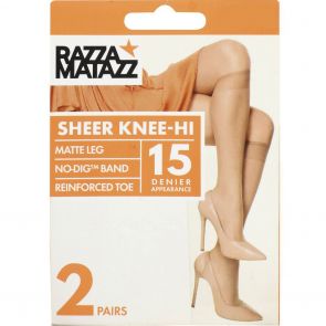 Razzamatazz Sheer Nylon Knee High No Dig 2-Pack H80043 Natural MULTIBUY