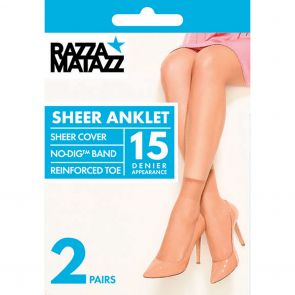 Razzamatazz Sheer Nylon Anklet Reinforced Toe 2-Pack H80044 Tan MULTIBUY