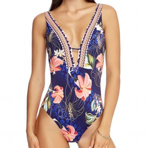 Jets Desert Bloom Plunge One Piece Swim Suit J10640 Indigo/Flamingo