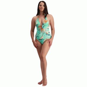 FINAL SALE Moontide Tropical Vibes Halter Trim Swim Suit M4231TV Multi