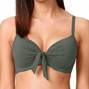 Moontide Contours Underwire Tie Front Top Olive M8018CN