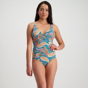 FINAL SALE Moontide Hot Paisley Underwire Wrap Swim Suit M4388HP Pine
