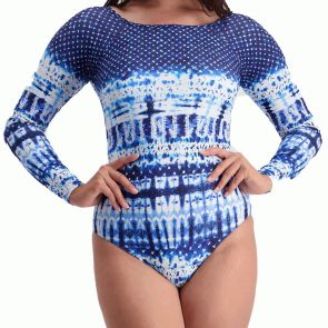 Moontide Pop Indigo Long Sleeve Swim Suit M4220PO Tie Dye