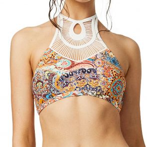 Moontide Golden Temple Crochet High Neck Top M6771GP Print