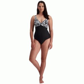 FINAL SALE Moontide Silhouette Underwire Wrap Swim Suit M4388SE Black and White
