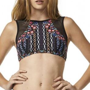 Piha Garden Delight Mesh High Neck Swim Top P1488GD Black