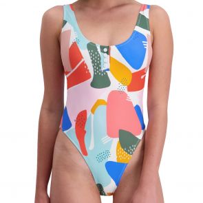 Piha Art Space Scoop Neck Highleg Swim One Piece P4831AP Multi