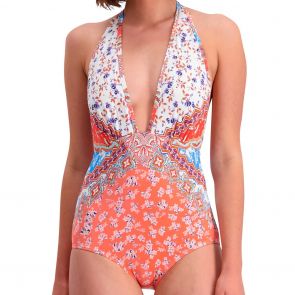 Piha Daisy Deep V Halter Swim Suit P4786DY Multi