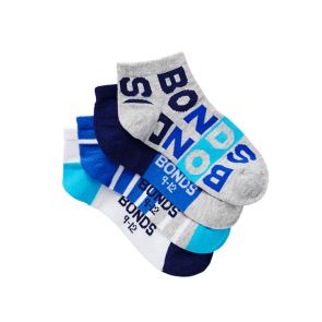 Bonds Boys Fashion Trainer Socks 4-Pack RZLY4N Blue/Grey/White