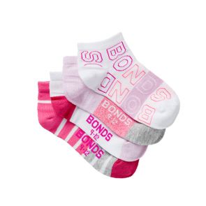 Bonds Girls Fashion Trainer Socks 4-Pack RZLY4N Pink/White