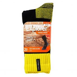 Explorer Mens Tough Work Crew Socks 2 Pack SYNJ2W Black/Yellow