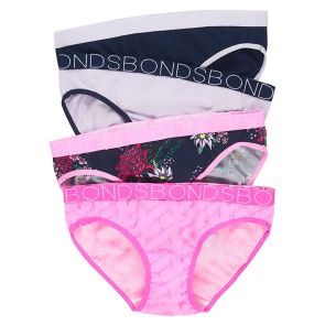 Bonds Girls Bikini 4-Pack Black/Grey/Flowers/Pink