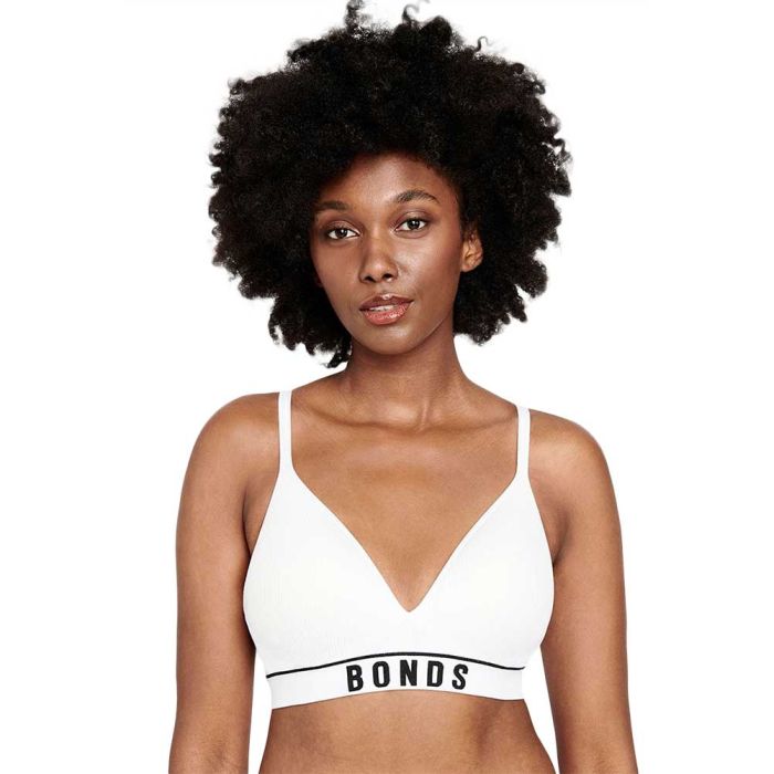 Bonds Retro Rib Wirefree Tee Bra YXF7Y White Womens Bra