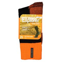Explorer Mens Tough Work Crew Socks 2 Pack SYNJ2W Black/Orange
