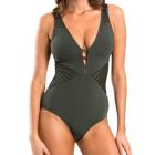 Jets Parallels Swim D_DD Tab Plunge One Piece J10542D Khaki Womens Swimwear