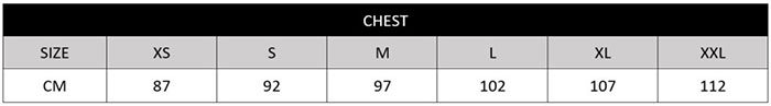Davenport Shirt Sizechart