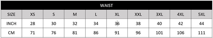 Davenport Underwear Sizechart