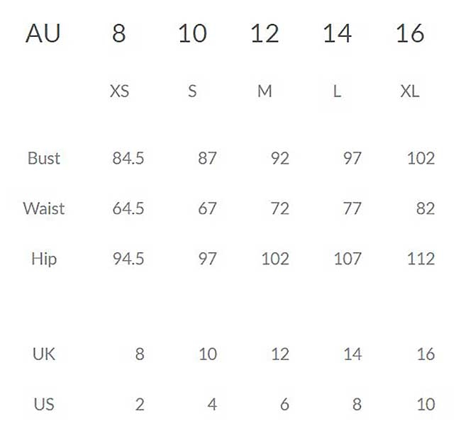 Finch Swim Size Chart