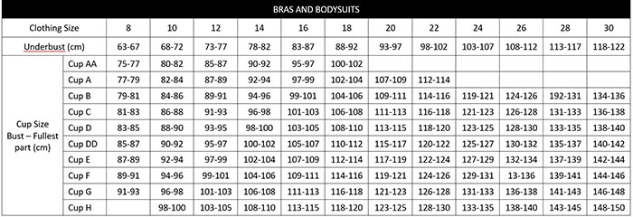 Florale Bra Size Chart