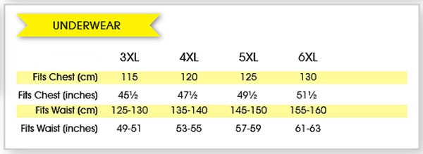 Tradie Big Fella Size Chart