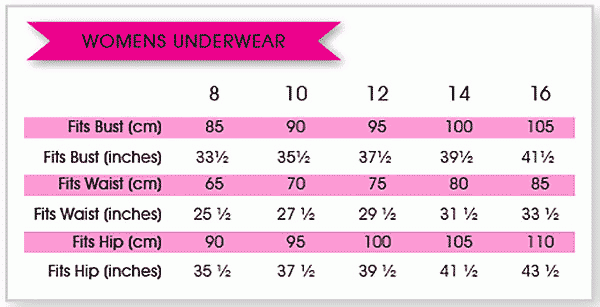 Tradie Women Size Chart