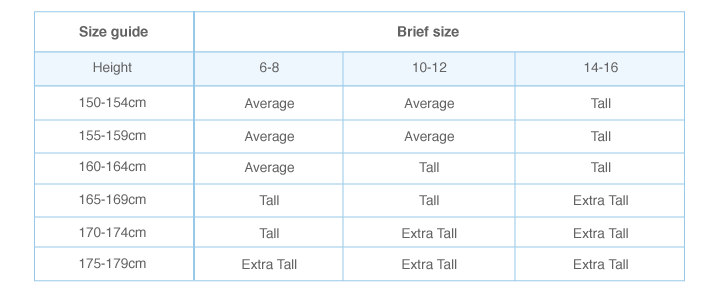 Berlei Hosiery regular size guide