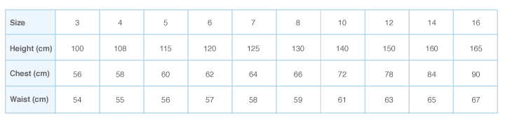 Bonds Girls single sizing