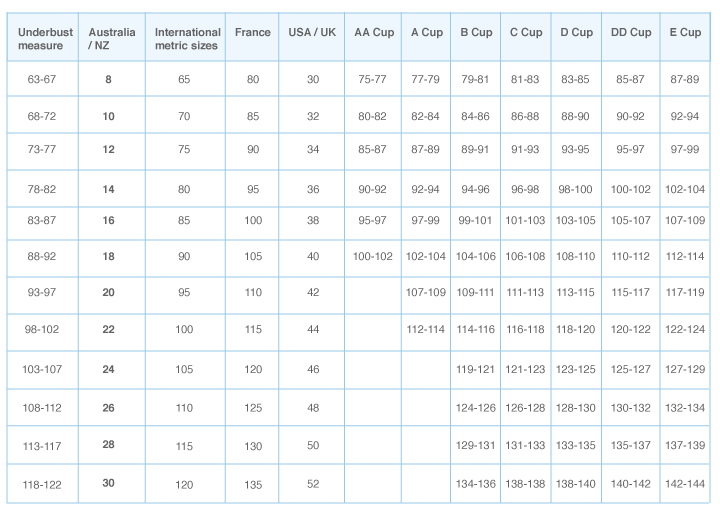 Bonds Womens bra Size Guide