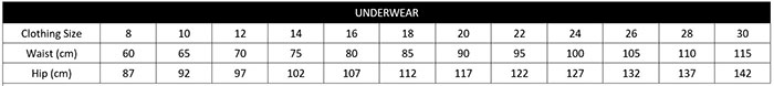 Florale Underwear Size Chart