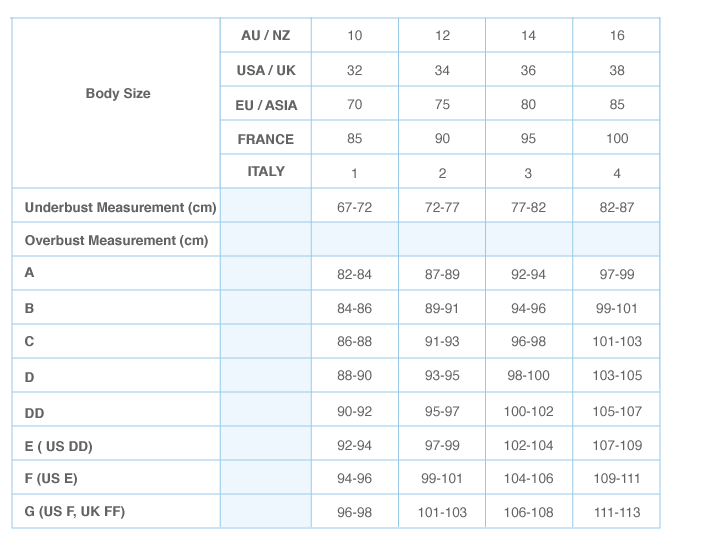 Little Minx Bra size guide