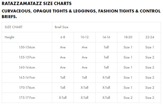 Razzamatazz size guide
